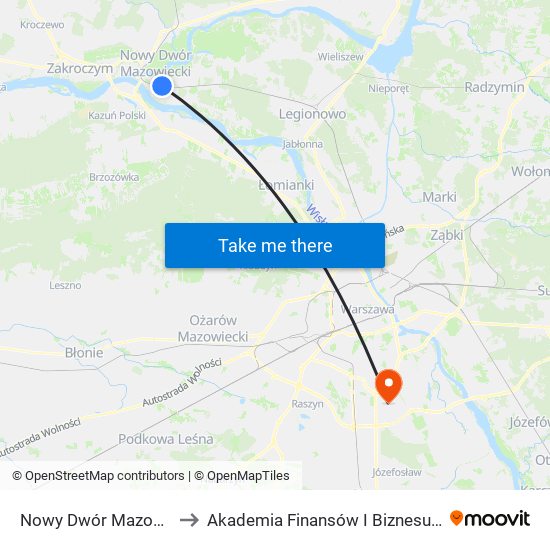 Nowy Dwór Mazowiecki to Akademia Finansów I Biznesu Vistula map