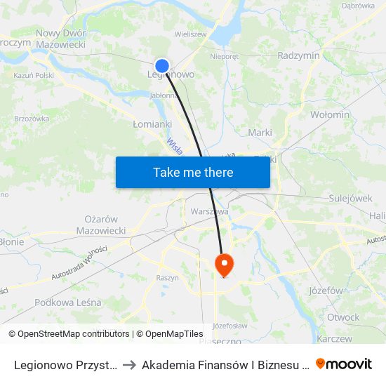 Legionowo Przystanek to Akademia Finansów I Biznesu Vistula map