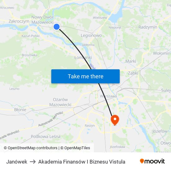 Janówek to Akademia Finansów I Biznesu Vistula map