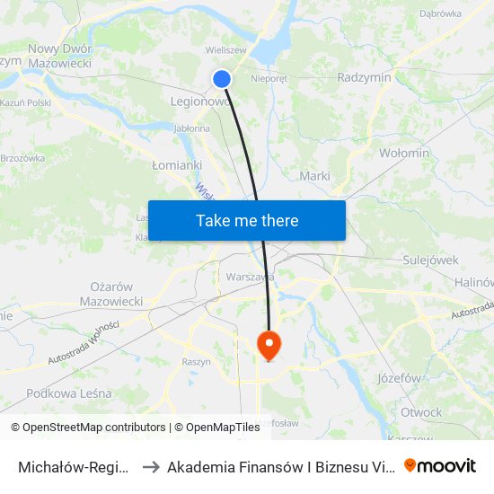 Michałów-Reginów to Akademia Finansów I Biznesu Vistula map