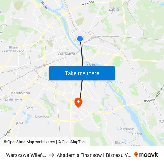 Warszawa Wileńska to Akademia Finansów I Biznesu Vistula map