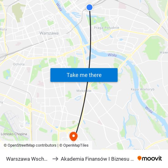 Warszawa Wschodnia to Akademia Finansów I Biznesu Vistula map