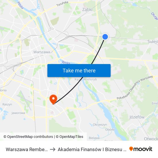 Warszawa Rembertów to Akademia Finansów I Biznesu Vistula map