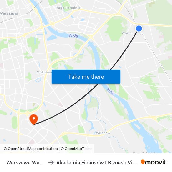 Warszawa Wawer to Akademia Finansów I Biznesu Vistula map