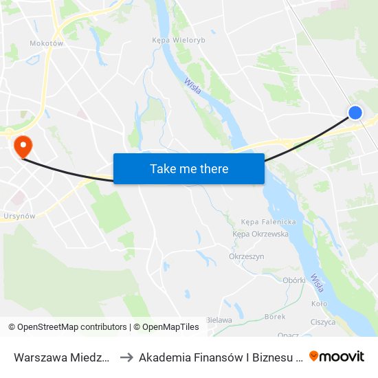 Warszawa Miedzeszyn to Akademia Finansów I Biznesu Vistula map