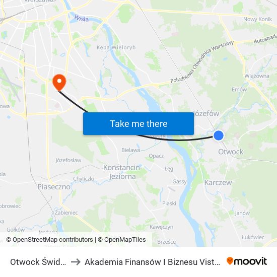 Otwock Świder to Akademia Finansów I Biznesu Vistula map