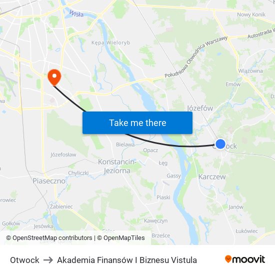 Otwock to Akademia Finansów I Biznesu Vistula map