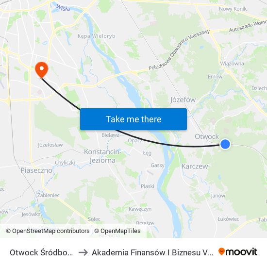 Otwock Śródborów to Akademia Finansów I Biznesu Vistula map