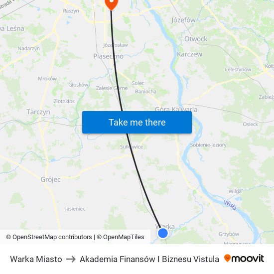 Warka Miasto to Akademia Finansów I Biznesu Vistula map