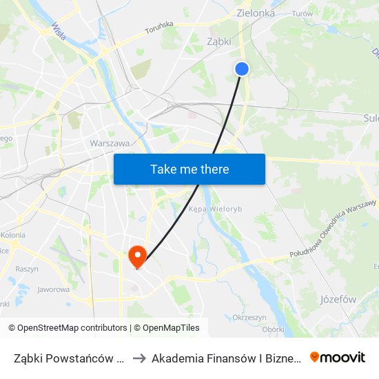 Ząbki Powstańców Park 01 to Akademia Finansów I Biznesu Vistula map