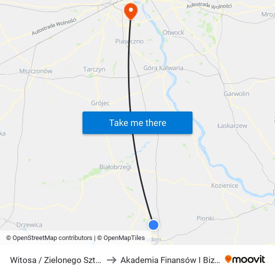 Witosa / Zielonego Sztandaru (Nż) to Akademia Finansów I Biznesu Vistula map