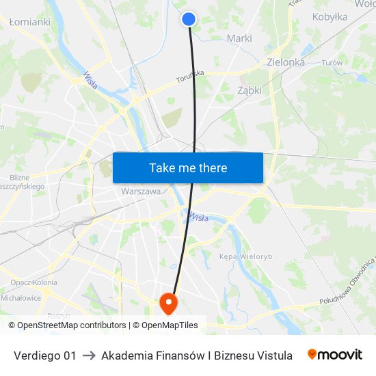 Verdiego to Akademia Finansów I Biznesu Vistula map