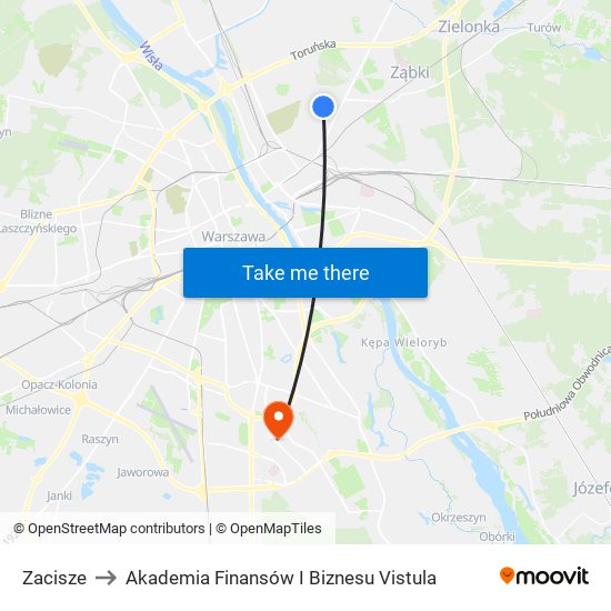 Zacisze to Akademia Finansów I Biznesu Vistula map