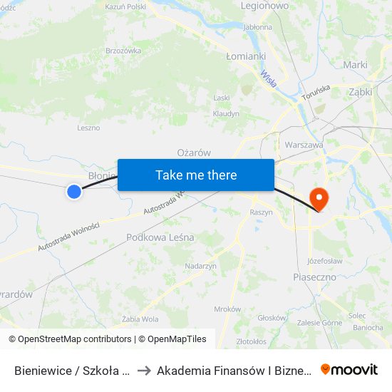 Bieniewice / Szkoła 01 (Nż) to Akademia Finansów I Biznesu Vistula map