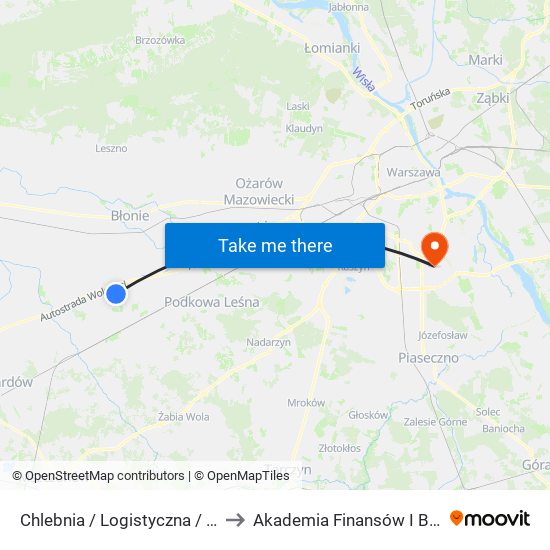 Chlebnia / Logistyczna / Raben (Nż) to Akademia Finansów I Biznesu Vistula map