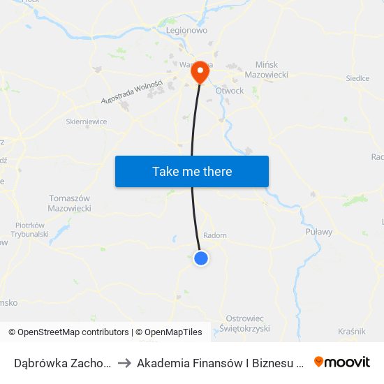 Dąbrówka Zachodnia to Akademia Finansów I Biznesu Vistula map