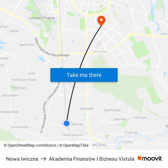 Nowa Iwiczna to Akademia Finansów I Biznesu Vistula map