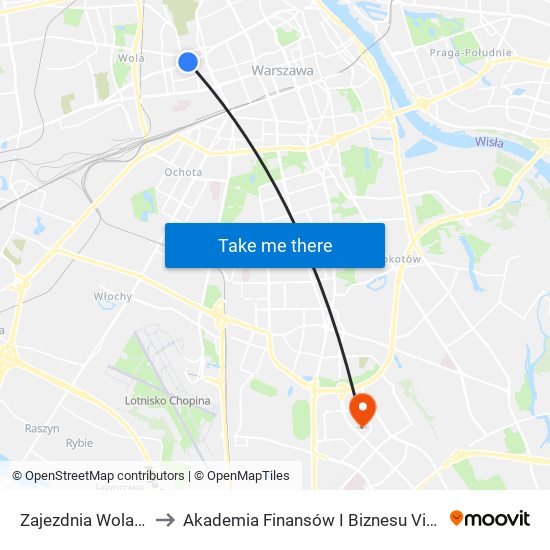 Zajezdnia Wola 03 to Akademia Finansów I Biznesu Vistula map