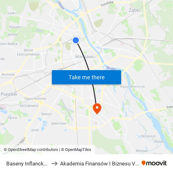 Baseny Inflancka 03 to Akademia Finansów I Biznesu Vistula map