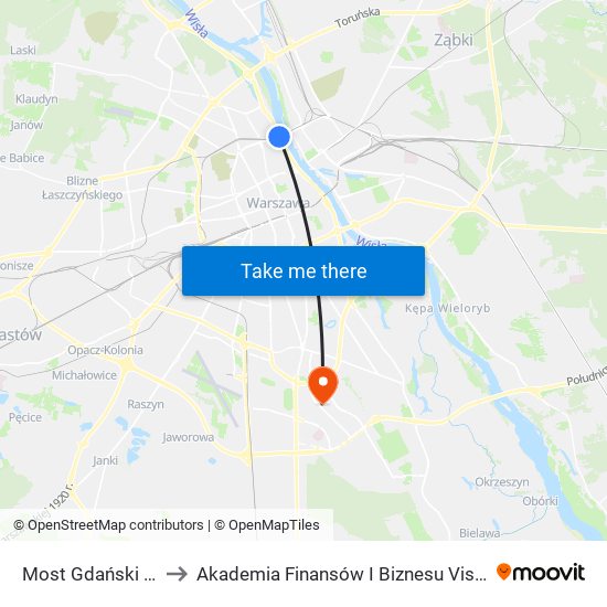 Most Gdański 03 to Akademia Finansów I Biznesu Vistula map