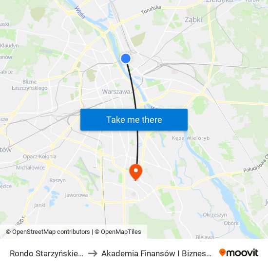 Rondo Starzyńskiego 04 to Akademia Finansów I Biznesu Vistula map