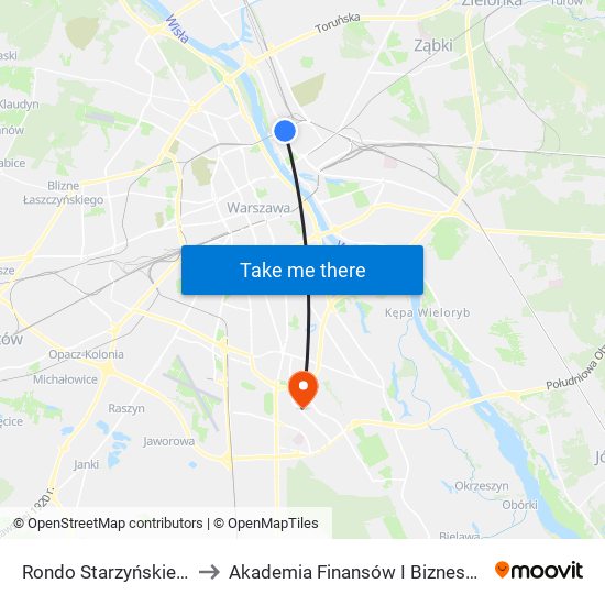 Rondo Starzyńskiego 08 to Akademia Finansów I Biznesu Vistula map