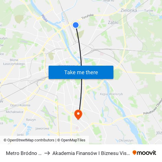 Metro Bródno 04 to Akademia Finansów I Biznesu Vistula map