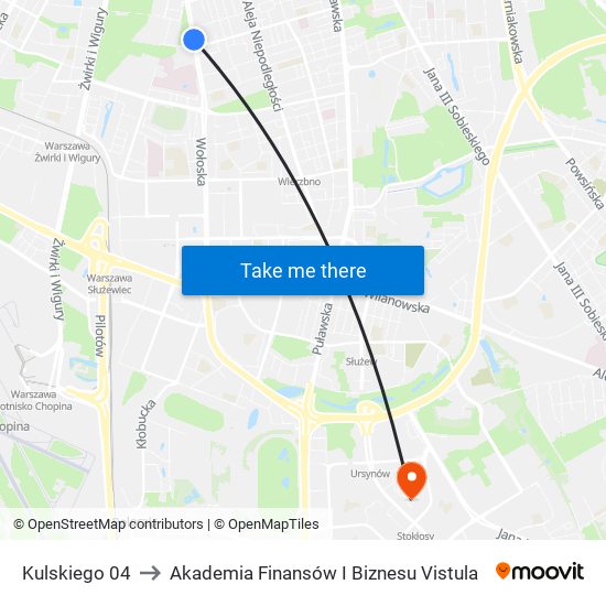 Kulskiego 04 to Akademia Finansów I Biznesu Vistula map