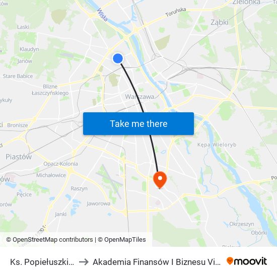 Ks. Popiełuszki 03 to Akademia Finansów I Biznesu Vistula map