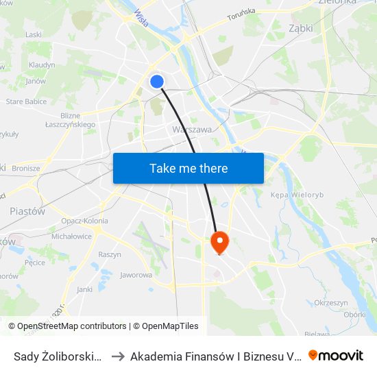 Sady Żoliborskie 03 to Akademia Finansów I Biznesu Vistula map