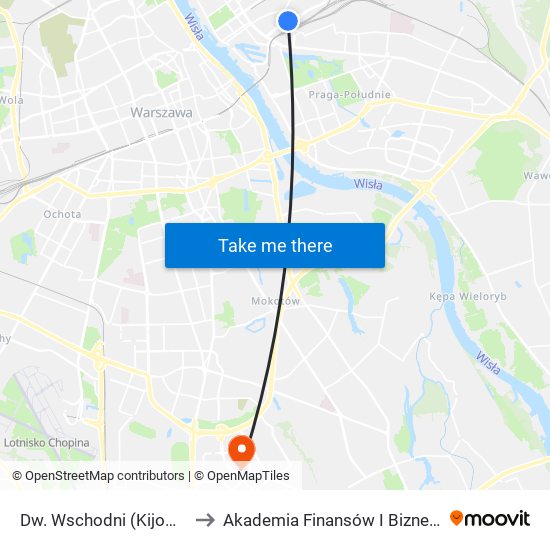 Dw. Wschodni (Kijowska) 01 to Akademia Finansów I Biznesu Vistula map