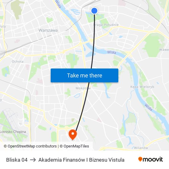 Bliska 04 to Akademia Finansów I Biznesu Vistula map