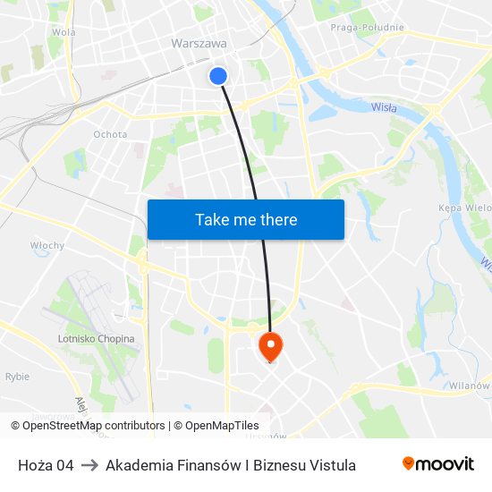 Hoża 04 to Akademia Finansów I Biznesu Vistula map