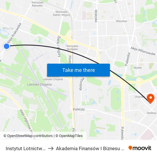 Instytut Lotnictwa 04 to Akademia Finansów I Biznesu Vistula map