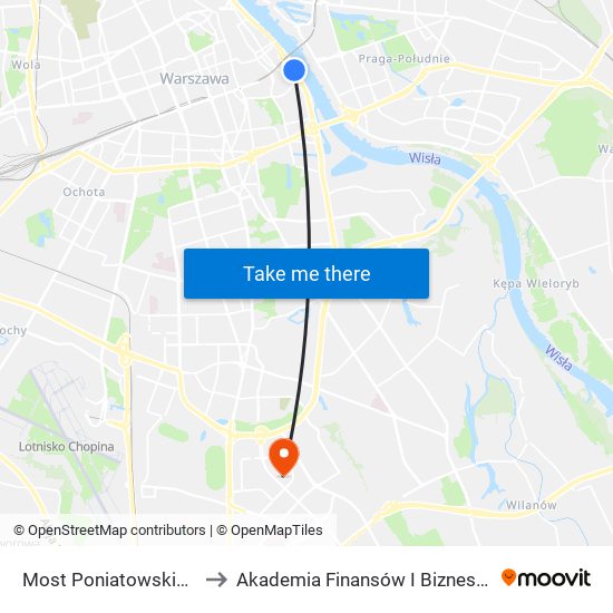 Most Poniatowskiego 03 to Akademia Finansów I Biznesu Vistula map