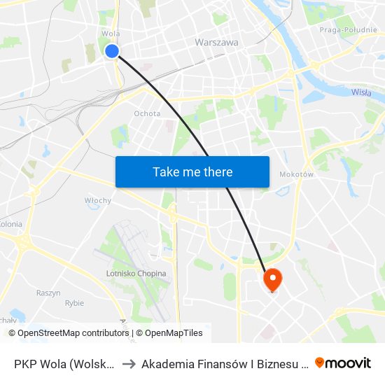 PKP Wola (Wolska) to Akademia Finansów I Biznesu Vistula map