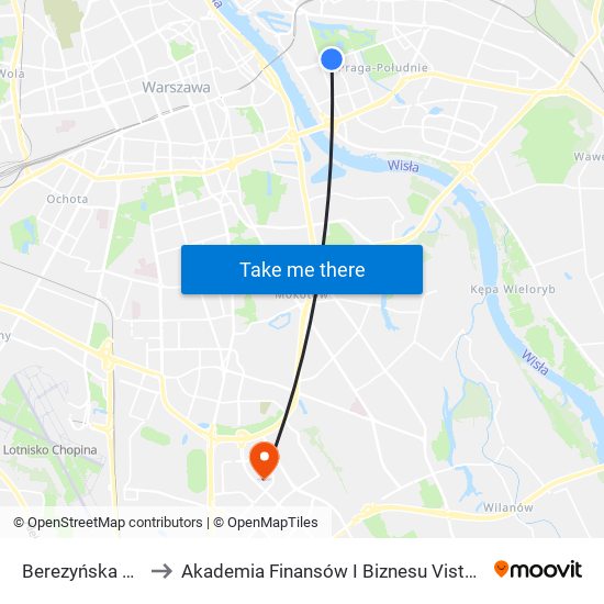 Berezyńska 01 to Akademia Finansów I Biznesu Vistula map