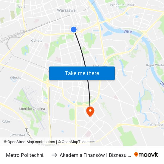 Metro Politechnika to Akademia Finansów I Biznesu Vistula map