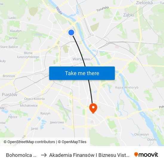 Bohomolca 03 to Akademia Finansów I Biznesu Vistula map