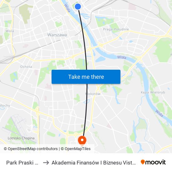 Park Praski 01 to Akademia Finansów I Biznesu Vistula map