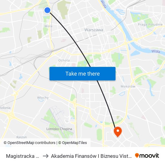 Magistracka 02 to Akademia Finansów I Biznesu Vistula map