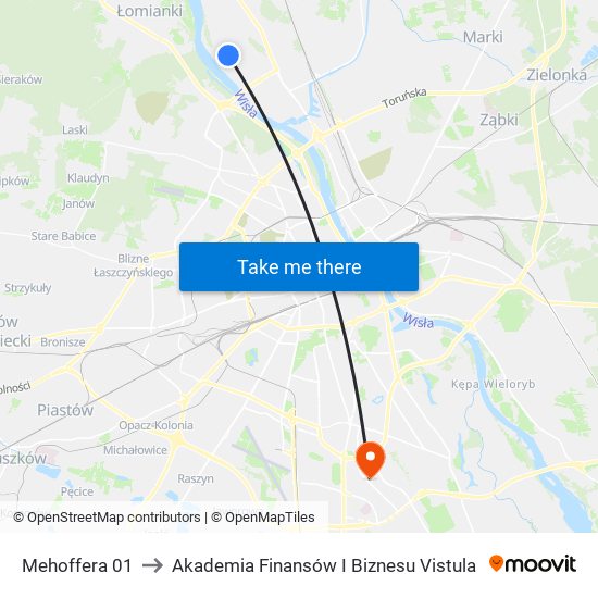 Mehoffera 01 to Akademia Finansów I Biznesu Vistula map