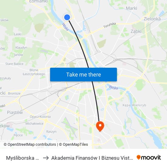 Myśliborska 02 to Akademia Finansów I Biznesu Vistula map