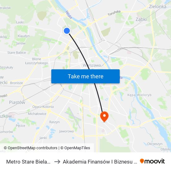 Metro Stare Bielany 04 to Akademia Finansów I Biznesu Vistula map