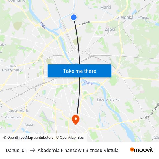 Danusi 01 to Akademia Finansów I Biznesu Vistula map