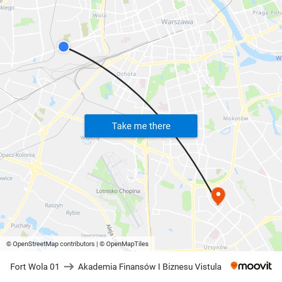 Fort Wola to Akademia Finansów I Biznesu Vistula map