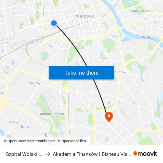 Szpital Wolski 01 to Akademia Finansów I Biznesu Vistula map