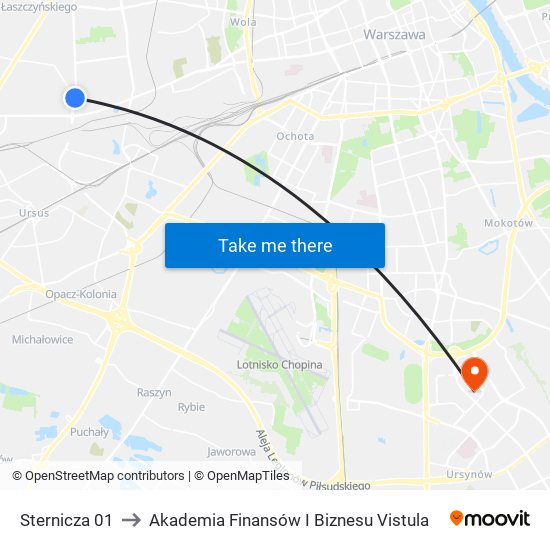 Sternicza to Akademia Finansów I Biznesu Vistula map