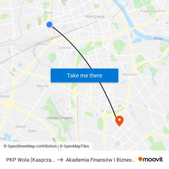 PKP Wola (Kasprzaka) 02 to Akademia Finansów I Biznesu Vistula map