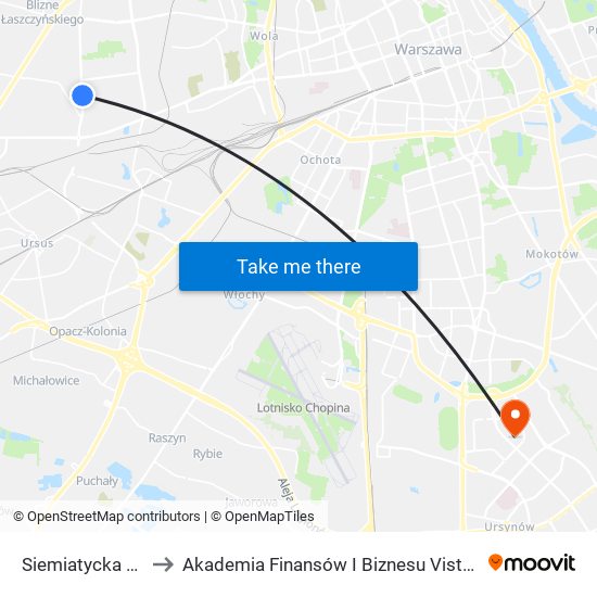 Siemiatycka 02 to Akademia Finansów I Biznesu Vistula map